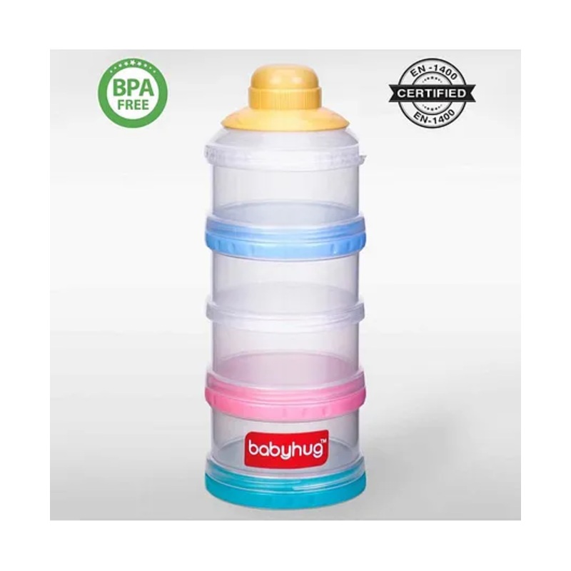 Babyhug Milk Powder Container 4 Racks 75 ml each – Blue Pink Yellow