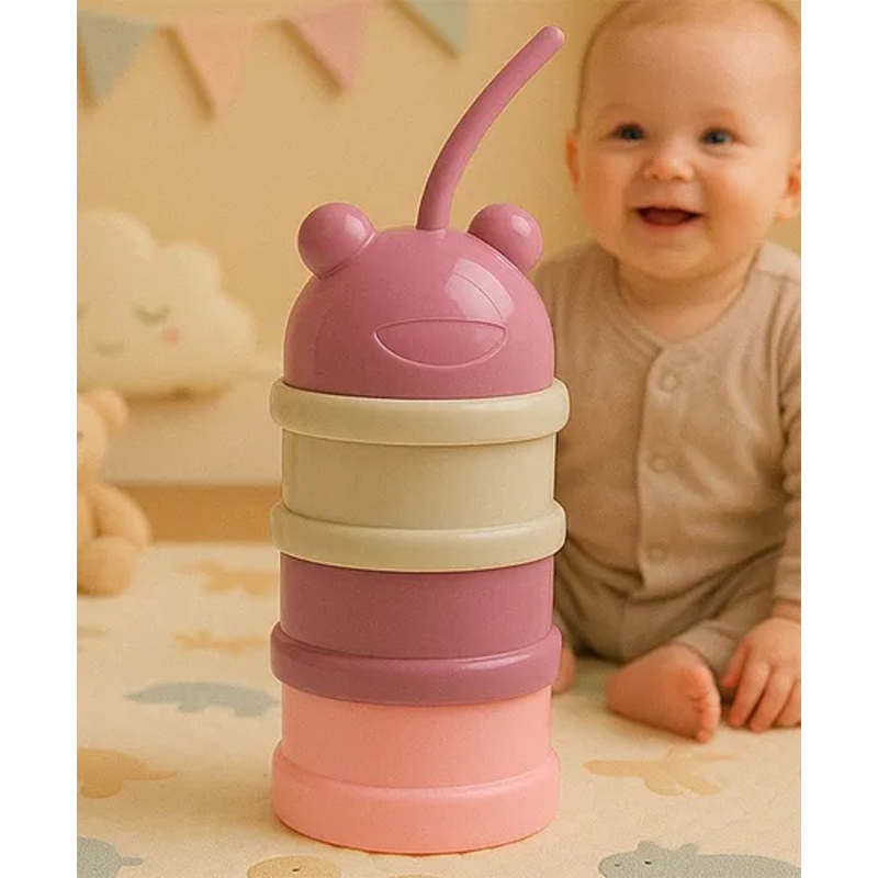 Badal Kidz 3 – Layer Cute Bear Portable Baby Food & Milk Powder Container – Multicolor