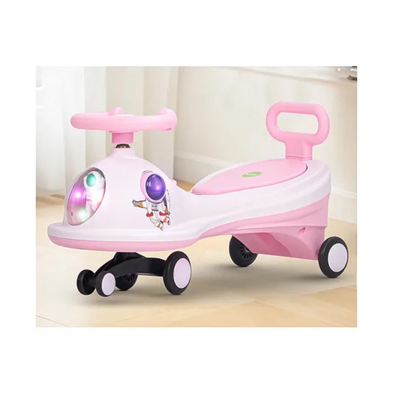 BAYBEE Astro Baby Swing Car for Kids | Push Ride on Baby Car with 360 Steering, LED Lights, Music & Backrest | Twister Rideons Toy Kids Cars | Magic Cars for Kids (Dark Pink)