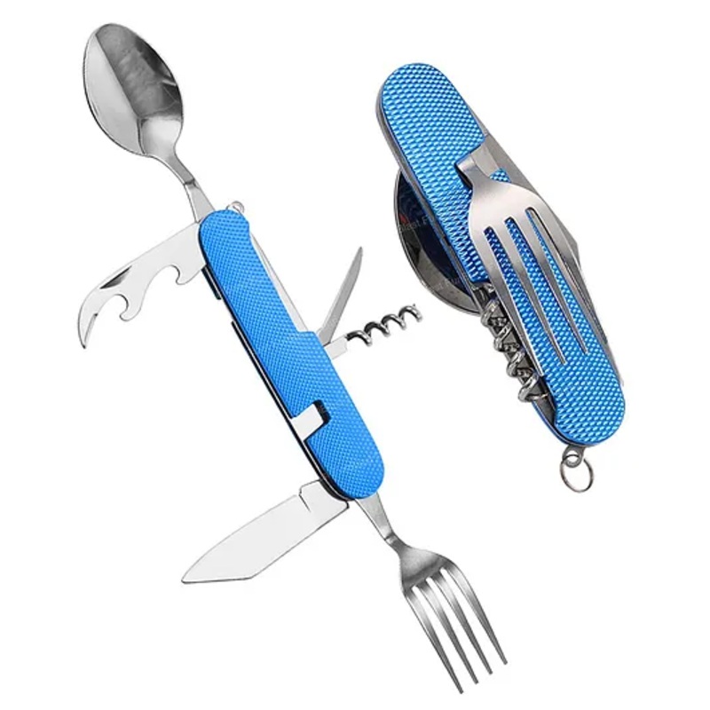 Bunie 6 in 1 Foldable Spoon Fork, Knife Set for Travel  Pack of 1 Blue