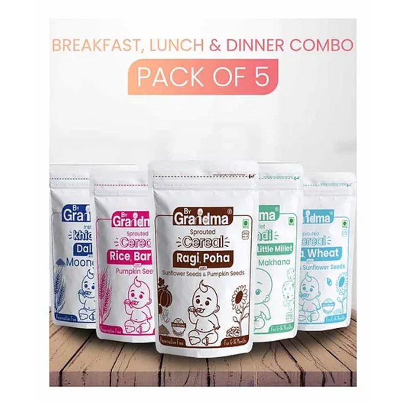 ByGrandma Kids Meal Combo: Breakfast, Lunch, Dinner Porridge Mix – 12+ Months, 1400g Vegetarian-Pack of 4