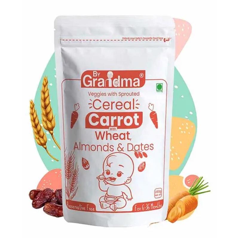 ByGrandma Sprouted Wheat & Carrot Baby Porridge with Almonds and Dates – 12+ Months, 280g