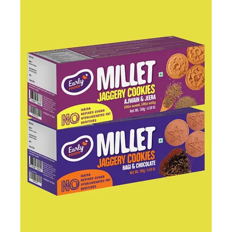 Early Foods Assorted Ragi Choco & Ajwain Jeera Jaggery Cookies  Pack of 2 – 130 g Each