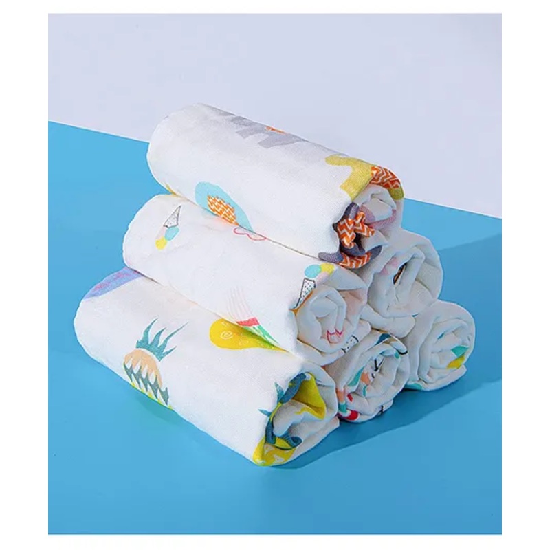 Elementary Premium 6 Layered Ultra Soft Muslin Cotton Wash Cloth Pack Of 4 – Multicolor (Colour & Print May Vary)