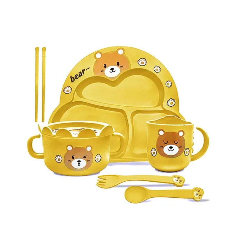 FunBlast Cartoon Design Bamboo Fibre Dinnerware Set for Kids  Yellow
