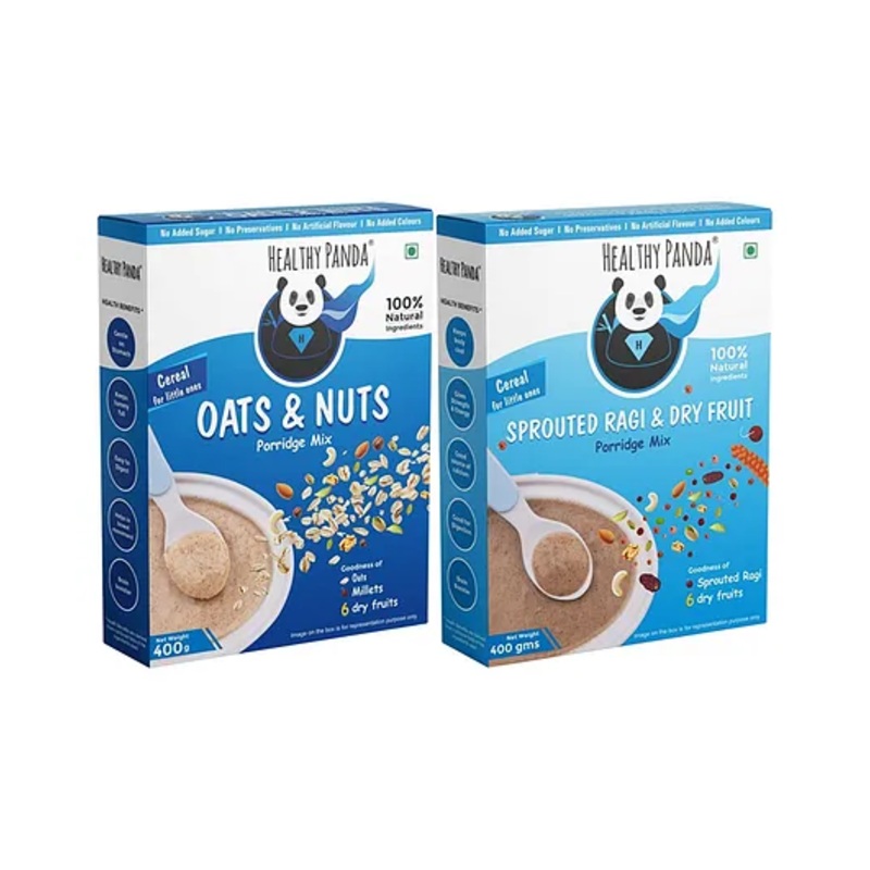 HEALTHY PANDA Organic Sprouted Ragi Dry fruit Baby Cereal (400G) + Oats & Nuts Baby Food (400g) Cereal (800 g, Pack of 2, 6+ Months)