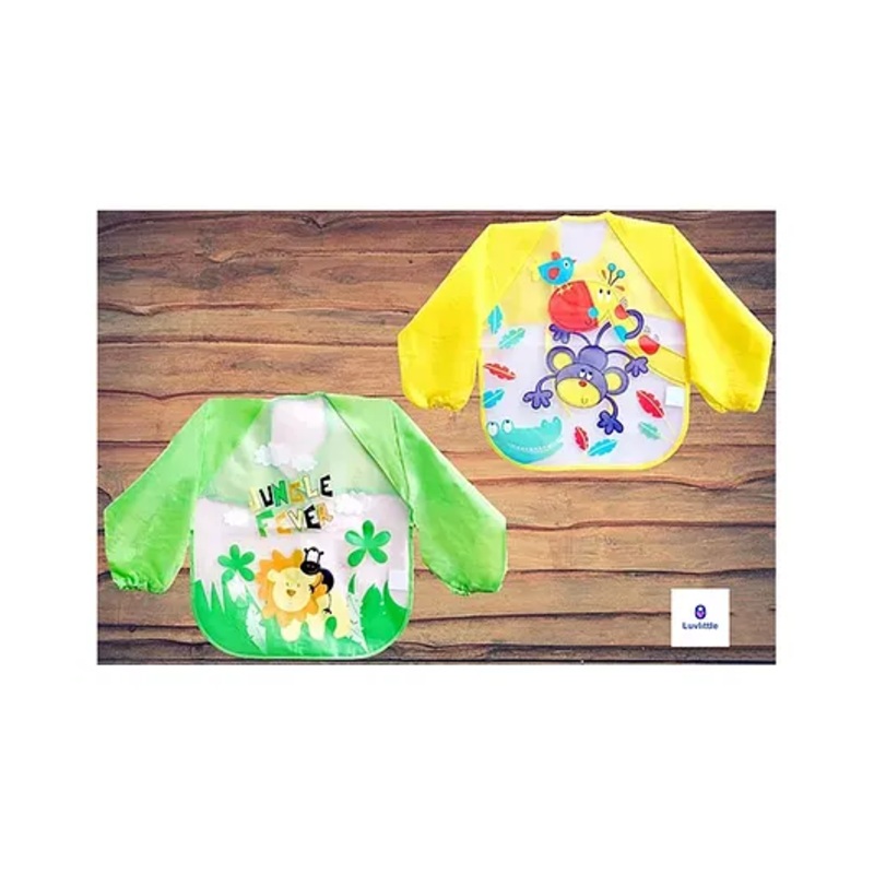 Luvlittle Full Sleeves Washable PVC Waterproof Bibs Pack Of 2 – Yellow Green (Print May Vary)