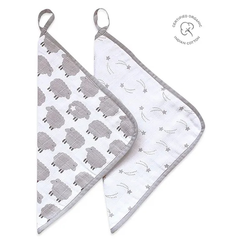 Masilo Organic Cotton Wash Cloths Sheep Print White Grey – Pack of 2