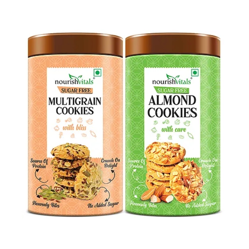 NourishVitals Multigrain And Almond Sugar Free Cookies Heavenly Bites Source of Protein Crunchy Delights  Pack Of 2 – 120 gm  Each