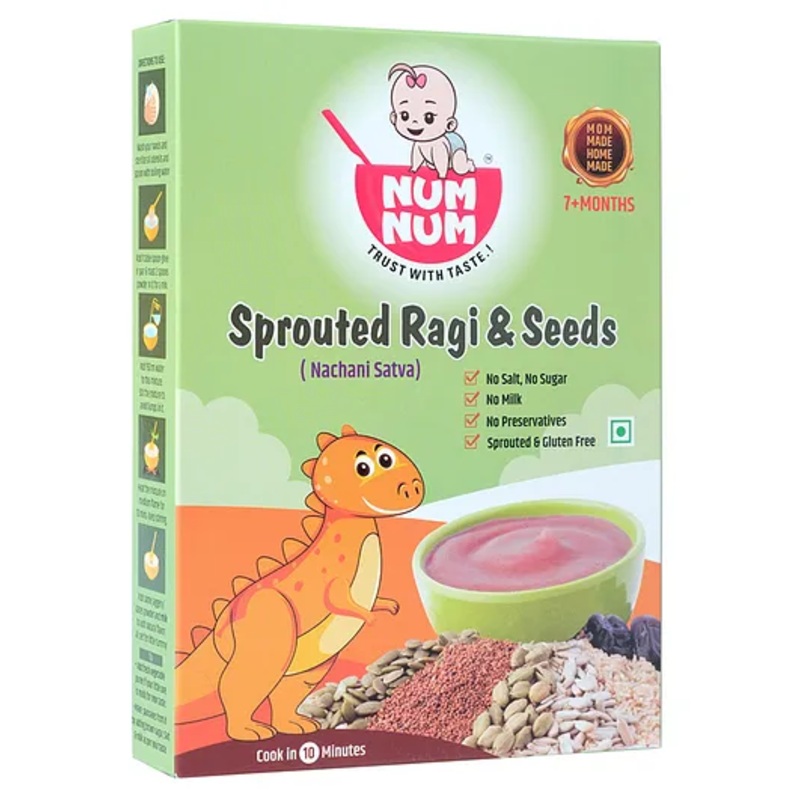 NumNum Organic Sprouted Ragi & Seeds Baby Cereal | 200g | 7M-3Y Nutrition & Energy