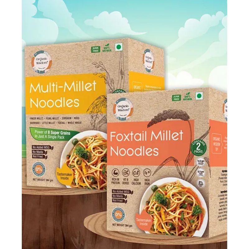 Organic Wisdom Junk Free Multi Millet & Foxtail Noodles,384g each|  No Maida, no MSG, No Transfat |Protein & Fiber Rich