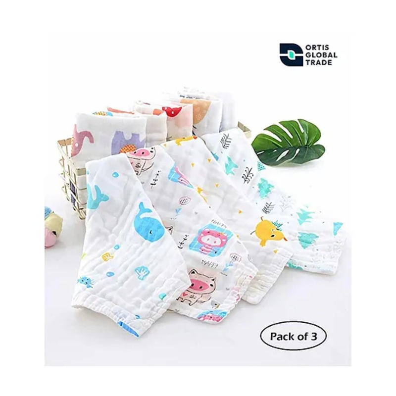 Ortis baby napkin Printed Color Square Scarf (pack of 3) (Print&Color May Vary)