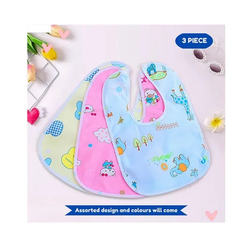 Puchku Baby Multiple Design Printed Waterproof Bib – ( 3 Piece, Random Color)