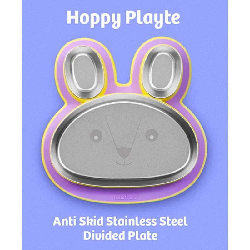 Rabitat Hoppy Playte Anti Skid Stainless Steel Divided Plate – Purple