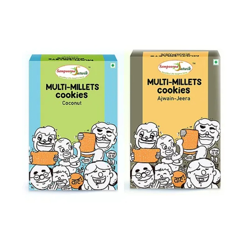 Sampoorna Satwik Combo Pack Multi Millets Cookies Coconut & Ajwain Jeera – 250 g each