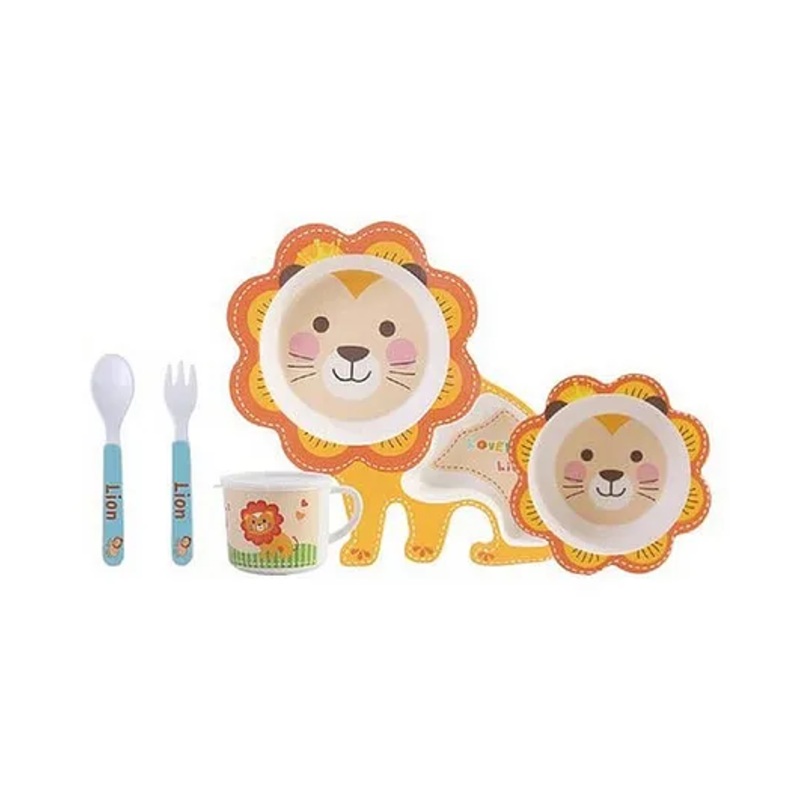 Sanishth Bamboo Lion Shaped Mealtime Dinnerware – Multicolour