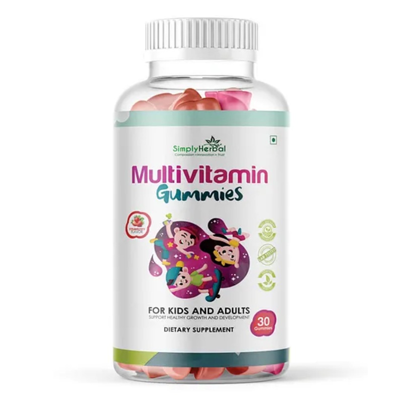 Simply Herbal Multivitamin Gummies with 16 Vitamins and Minerals for Growth – 30 Count