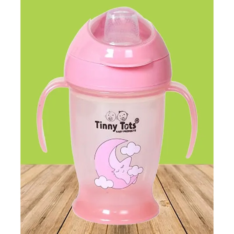 Tinny Tots Premium Baby Spout Feeding Bottle For Juices Water Milk Liquids  Feeder 180 ml Sipper With Handles (Pink)