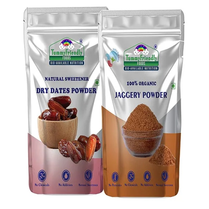 TummyFriendly Foods Natural Sweeteners Premium Dates, Organic Jaggery Powder – 2 Packs, 200g Each Cereal (400 g, Pack of 2)