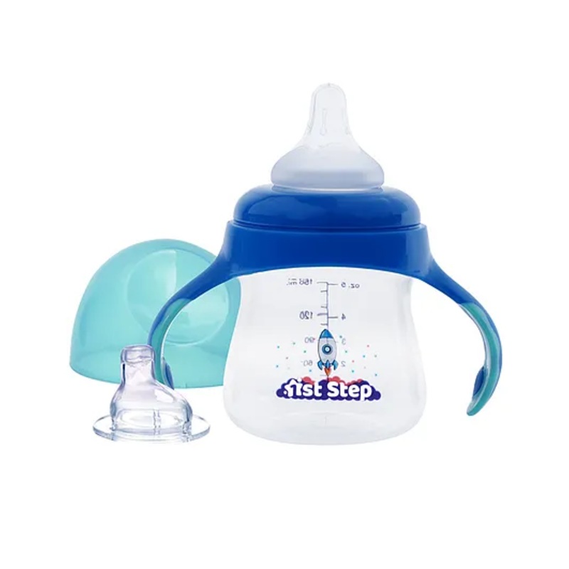 1st Step 2 in 1 BPA Free Polypropylene Feeding Bottle Cum Soft Spout Sipper with Twin Handle (Mint Green)