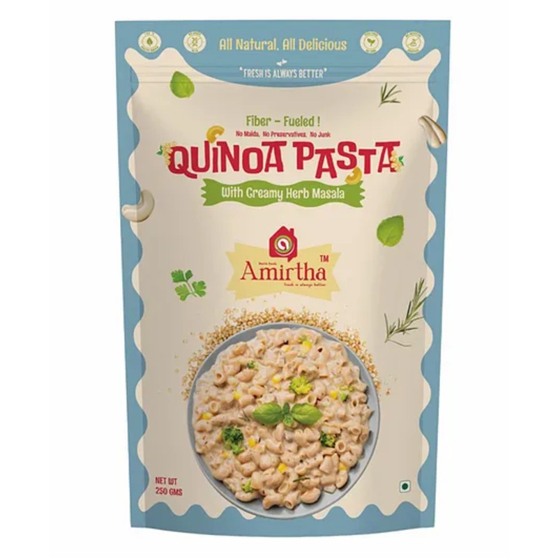 Amirtha Health Foods – Quinoa Pasta with Creamy Herb Masala | Restaurant-feel pasta | No Junk – 250 g