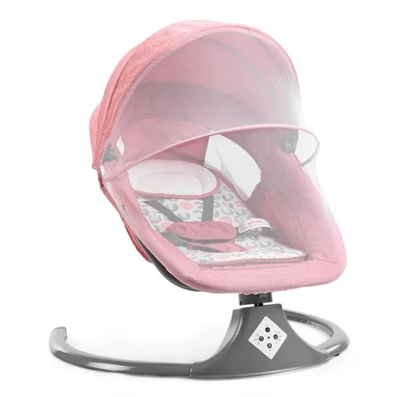 Automatic Electric Swing Cradle with Adjustable Swing & Recline Music Mosquito Net & Belt – Pink