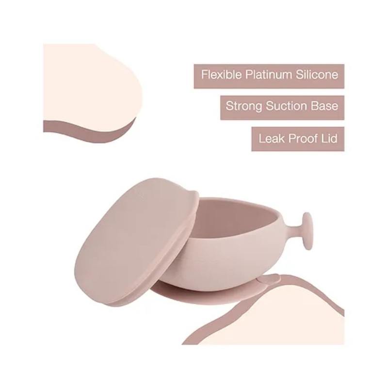 b.box Soft Silicone Feeding Bowl + Lid for Toddlers – Anti-Slip & Leakproof Lid – Blush Pink