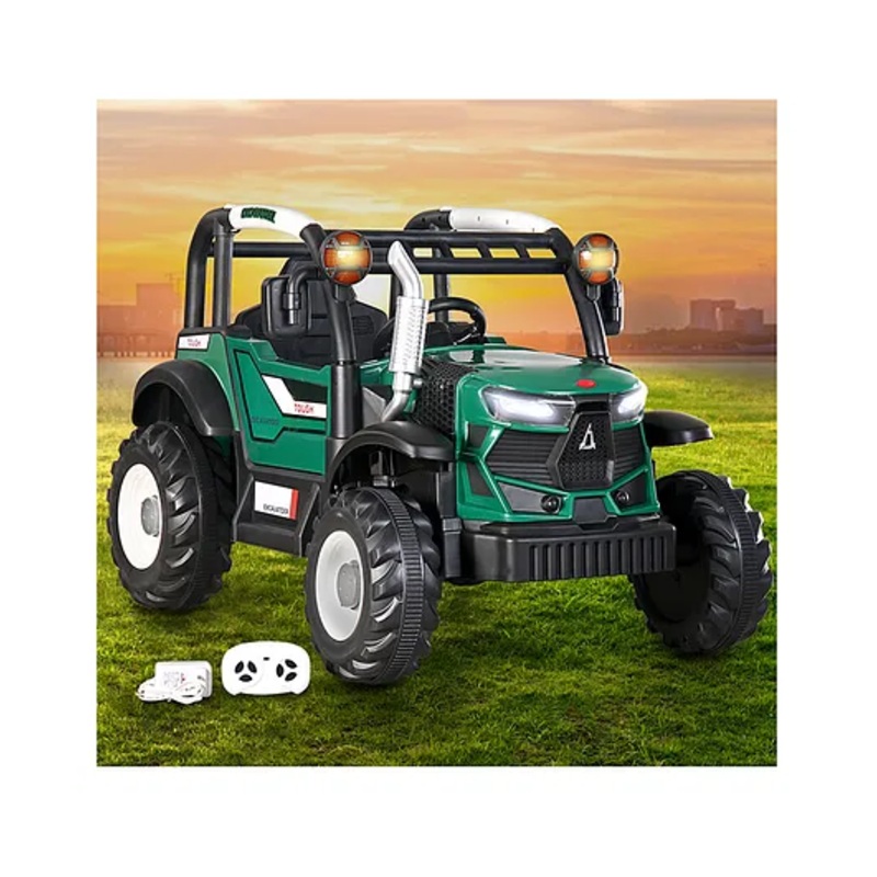 Baby Excavatoer Rechargeable Battery Operated Ride On Tractor With Music Lights & Remote Control- Green