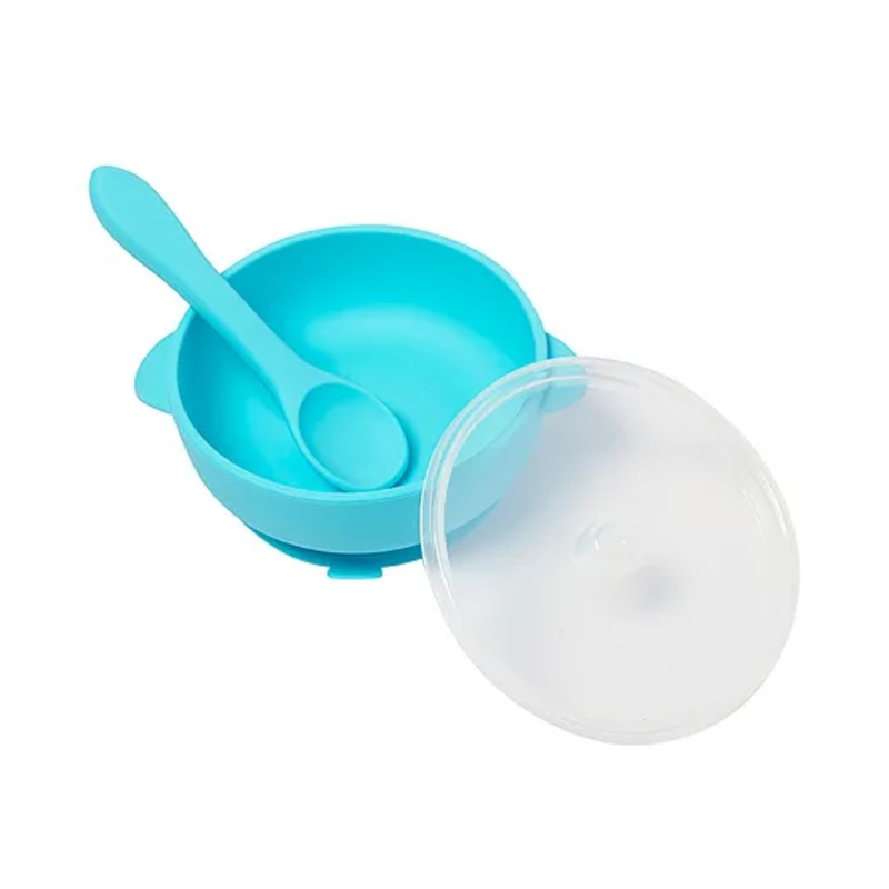 Baby Moo Silicon Bowl With Lid And Spoon Dinner Set – Blue