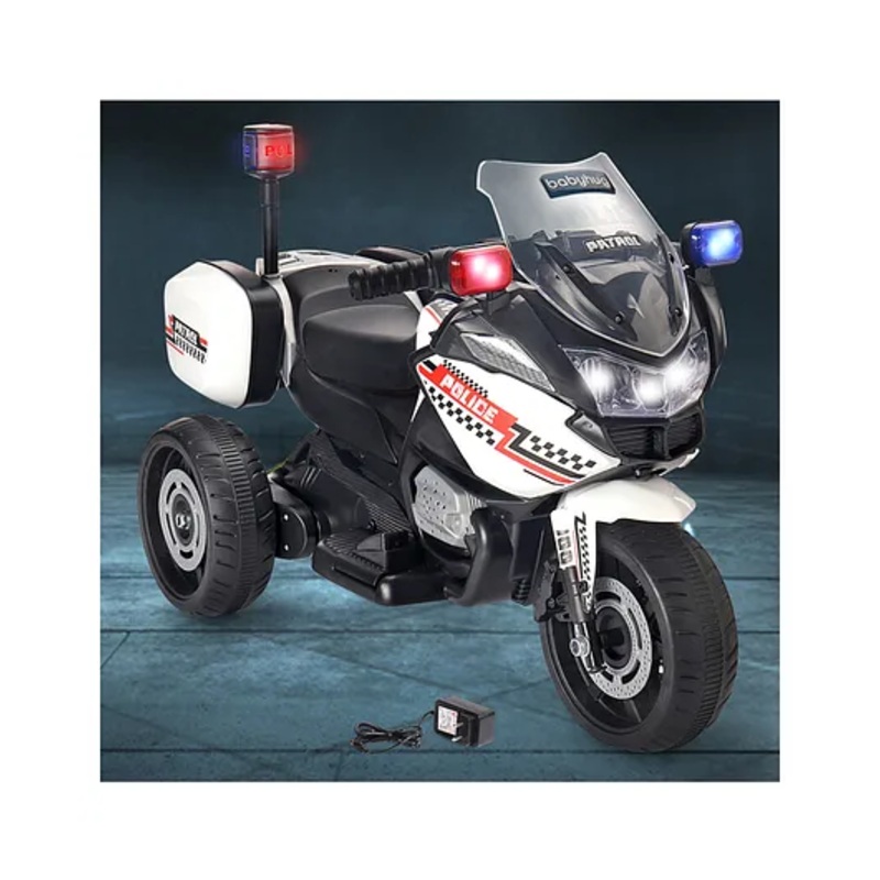 Babyhug Battery Operated Three Wheel Ride on Bike  White | With Music & Lights| Pre-loaded Music with USB & AUX| Easy to Assemble| Comfortable Seat| Easy to Operate| Rechargeable Battery