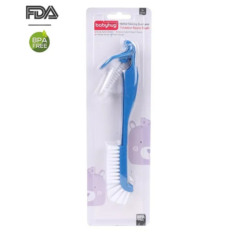 Babyhug Bottle Cleaning & Foldable Nipple Brush – Blue