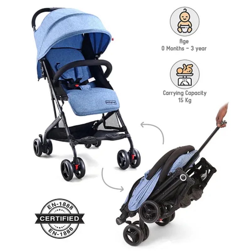 Babyhug Easy Travel Cabin Stroller With Z-Fold & Trolley Handle – Blue