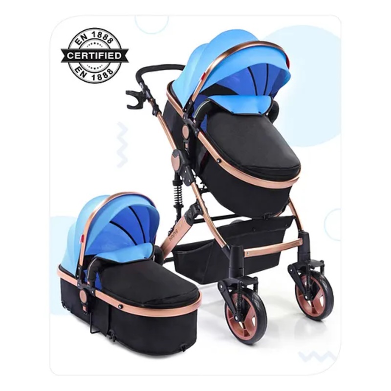 Babyhug Majestic Stroller Cum Carry Cot With Canopy – Blue