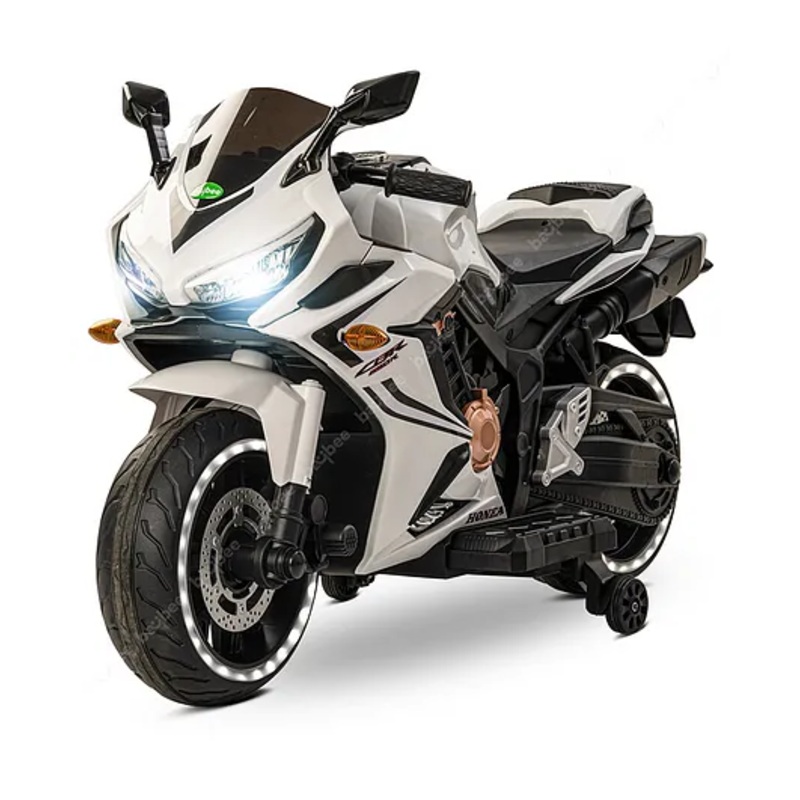 Baybee Kids Rechargeable Battery Operated Ride on Bike for Kids with Music USB Port & LED Lights Electric Bike  – White