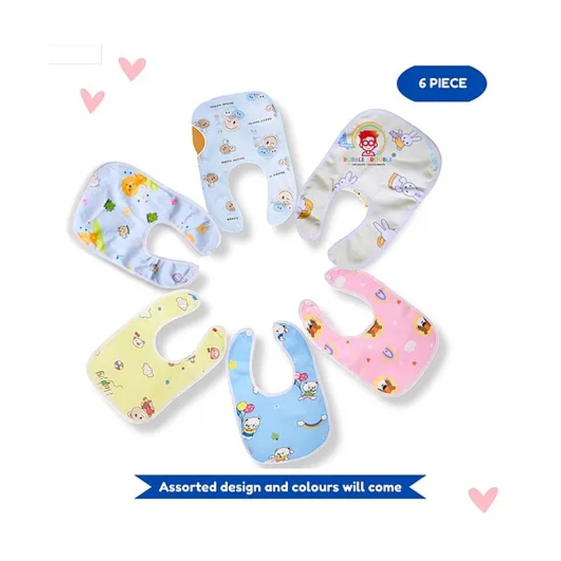 Bubble Trouble Cotton Bibs with Snap Button – Pack of 6 ( Print May very )