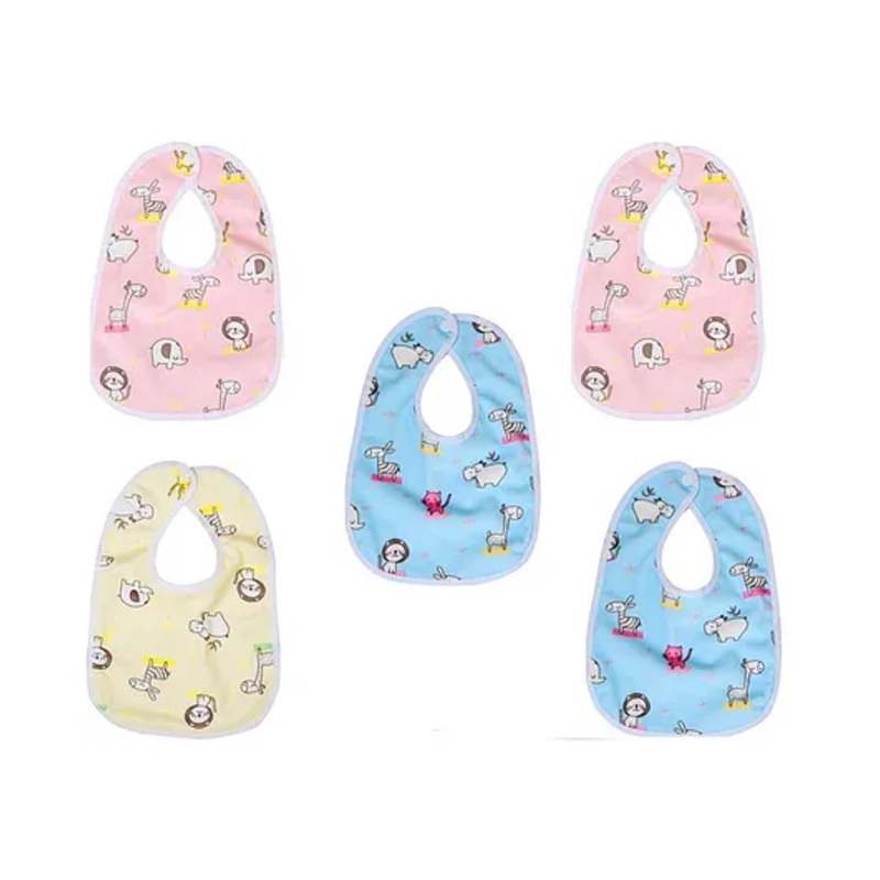 Chinmay Kids Bib for Infants Daily Use Super Soft Cotton Fast-Dry Printed Bibs Pack Of 5 (Yellow-Pink-Blue)