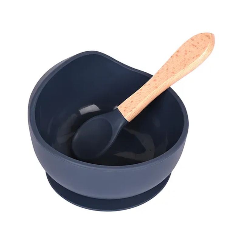 Earthism Silicone Small Suction Bowl Set with Spoon 2 Pc Feeding Set- Blue