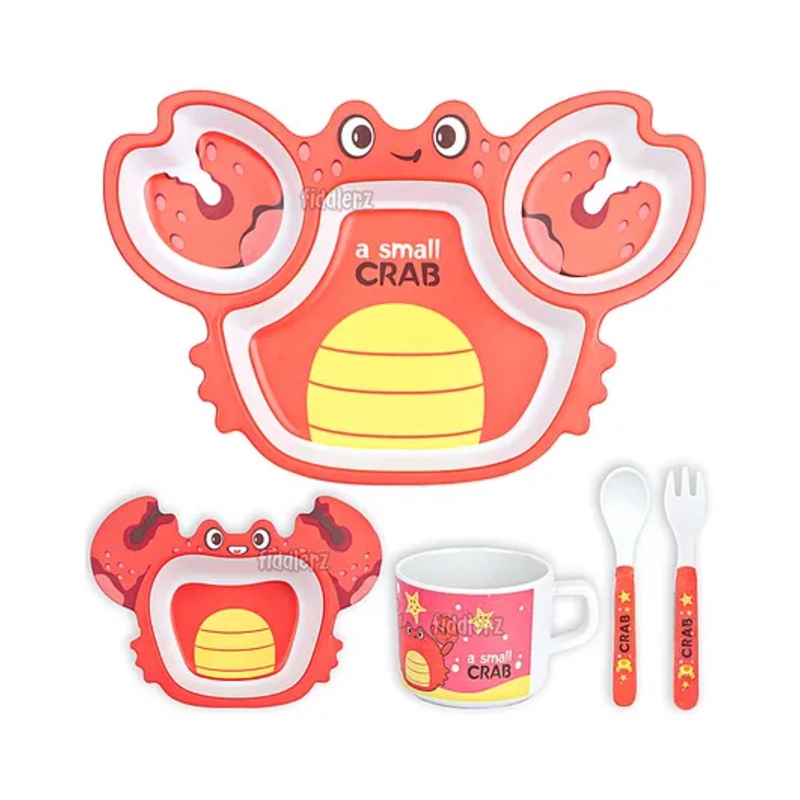Fiddlerz Bamboo Baby Tableware Dinning Set Crab Design Pack of 5 – Multicolor