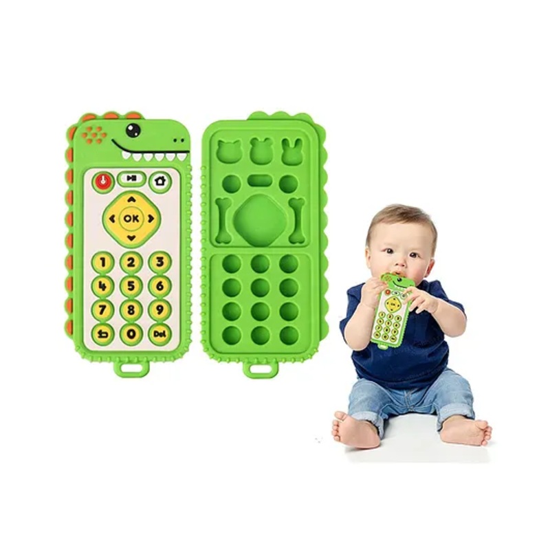 FunBlast Dino Remote Shaped Silicone Teether Toy for Babies Pack of 1 – Green