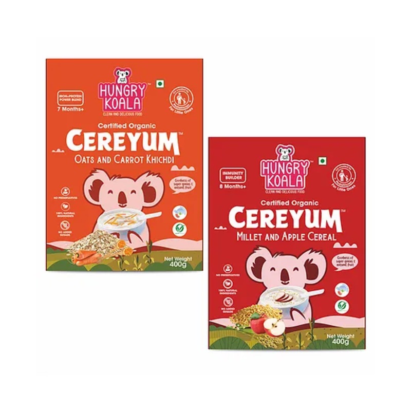 Hungry Koala Cereal Made with Natural Ingridients Millet Apple Oats & Carrot for Kids to Grow Healthy No Preservative or Additives or Maida 400 g Each Pack of 2