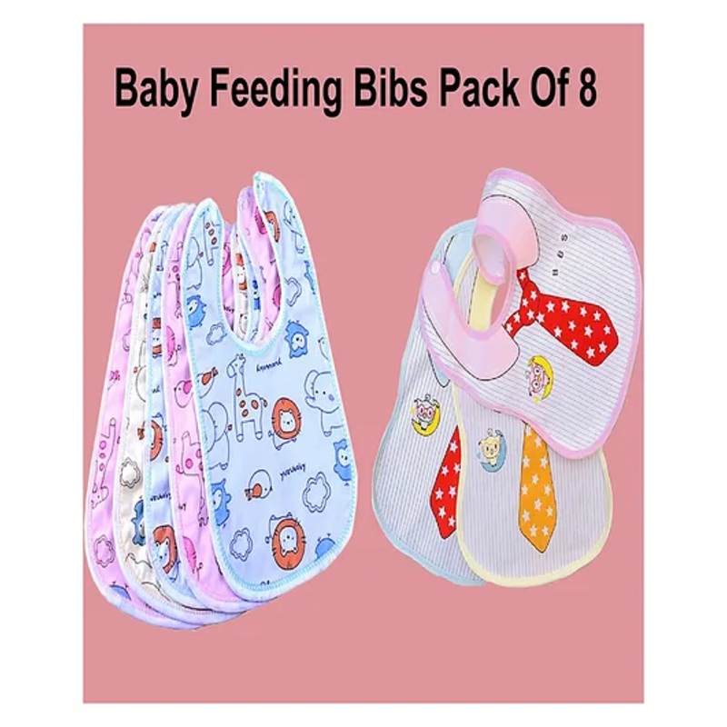 Joy Buzz Waterproof Feeding Bibs with Snap Button Closure Tie Print Pack of 8- Multicolour