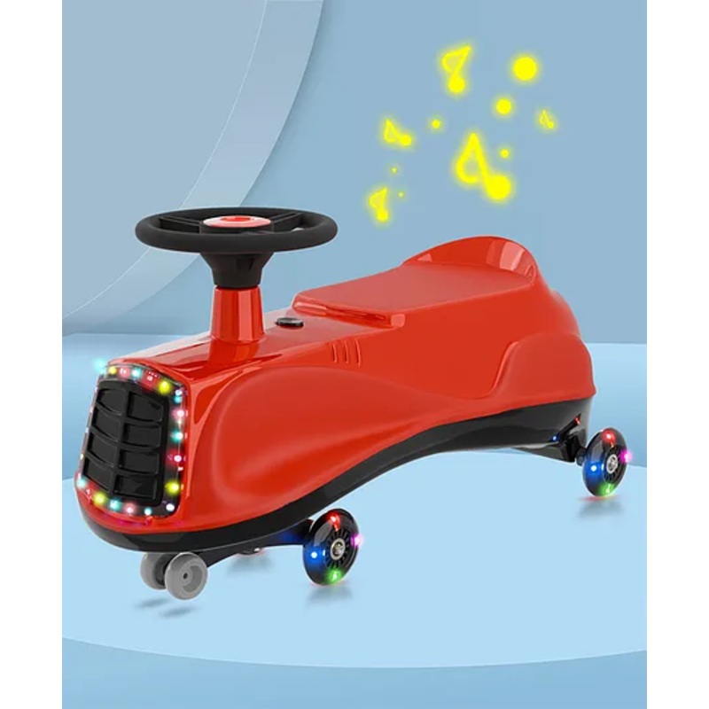 Kids Swing Car With Light & Music Fully Assembled| Easy to Handle| Built for Rough Play| Encourages Physical Activity| Smooth PU Wheels – Red