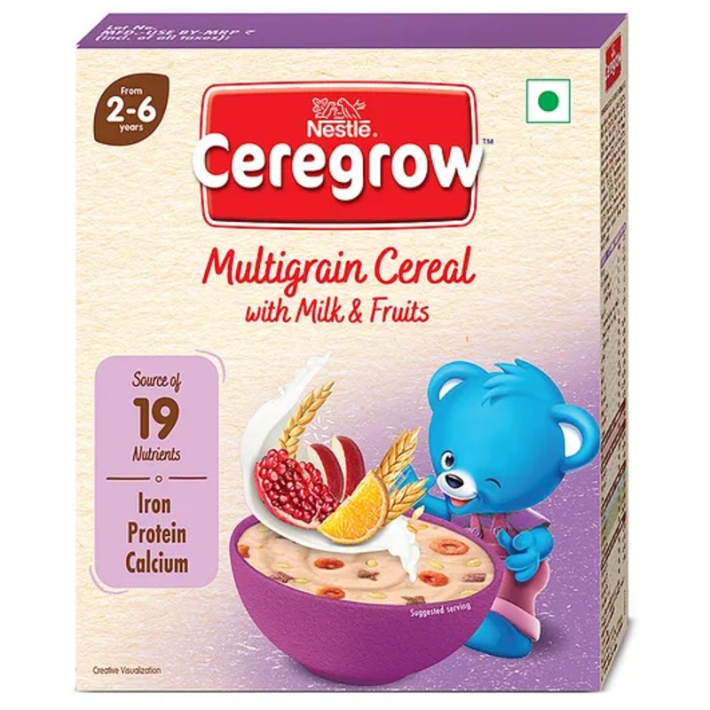 Nestle Ceregrow Multigrain Milk & Fruits Cereal, With Iron, Protein, Calcium, 19 Nutrients, 300g, Bag-in-box Pack