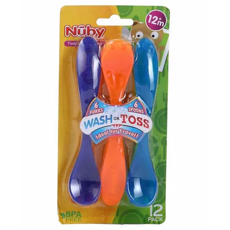Nuby Wash Or Toss Toddler Fork & Spoon – 12 Pieces
