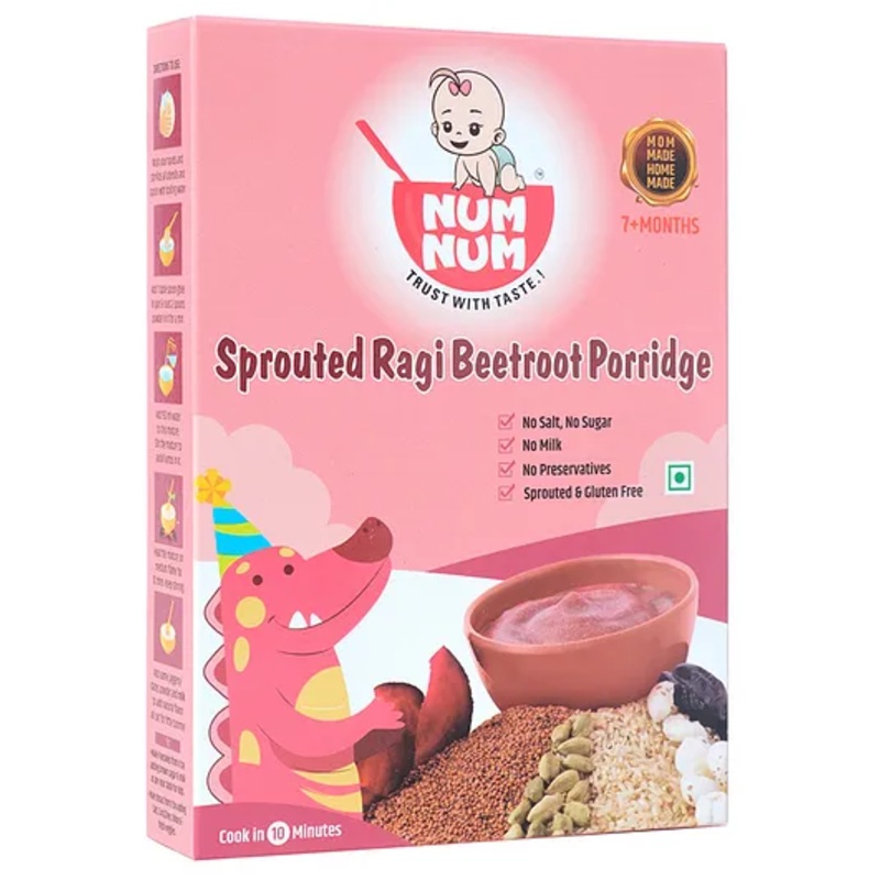 NumNum Organic Sprouted Ragi & Beetroot Porridge Mix for Babies 7M-3Y, Energy-Boosting, No Sugar 200g