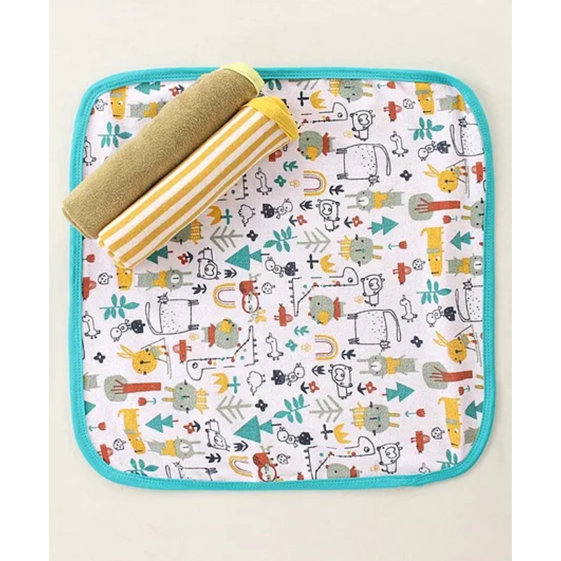 OHMS Terry Wash Cloth Animal Print Pack of 3  L 29 x B 29 cm- Multicolor