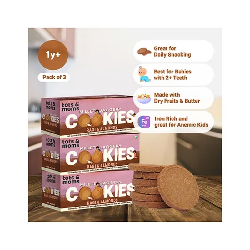 Tots & Moms Millet & Jaggery Cookies Ragi & Almonds – Pack of 3