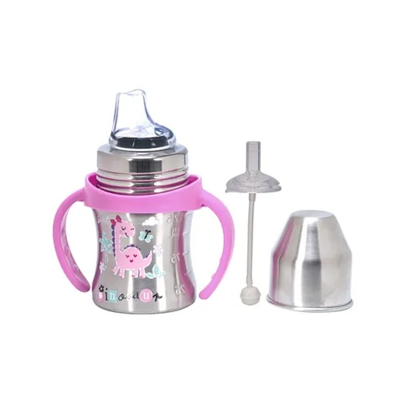 Adore Twilight Jr. 2 Stage Stainless Steel Straw Sipper with Twin Handle 150ml – Pink