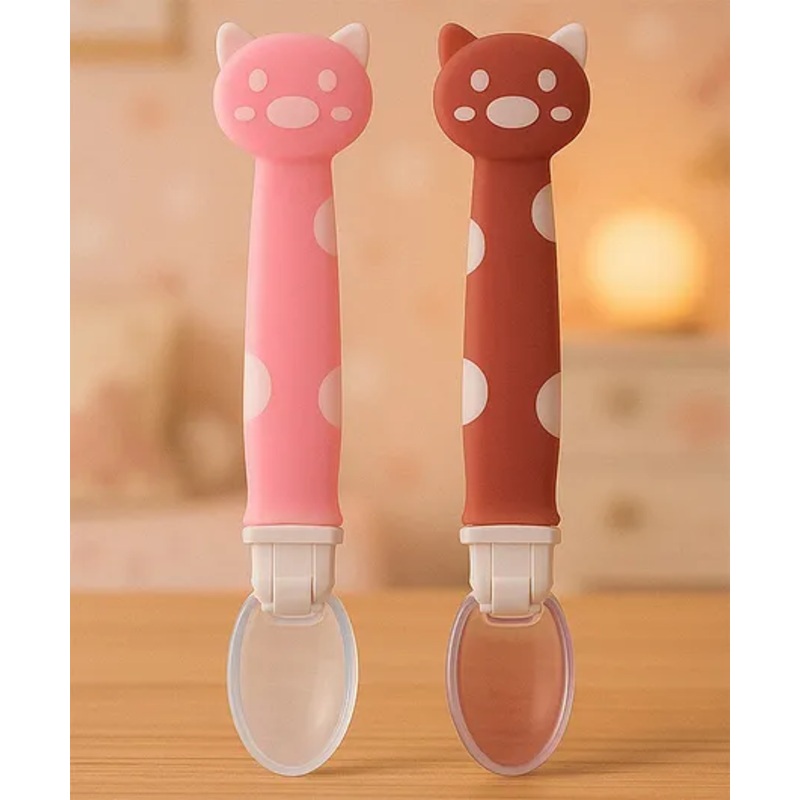 Badal Kidz Silicone Spoon for Baby Feeding, BPA Free Food Grade Material Spoon, Baby Feeding Spoon with Comfortable Grip Handle – Pink & Maroon (Pack Of 2)