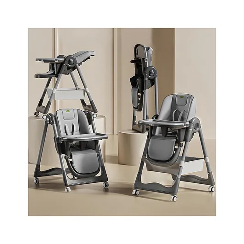 Baybee 3 in 1 Baby High Chair for Kids, Baby Feeding Chair with 8 Height Adjustable, Footrest, Tray, 160 Recline, 5 Point Safety Belt & Wheels  (Grey)